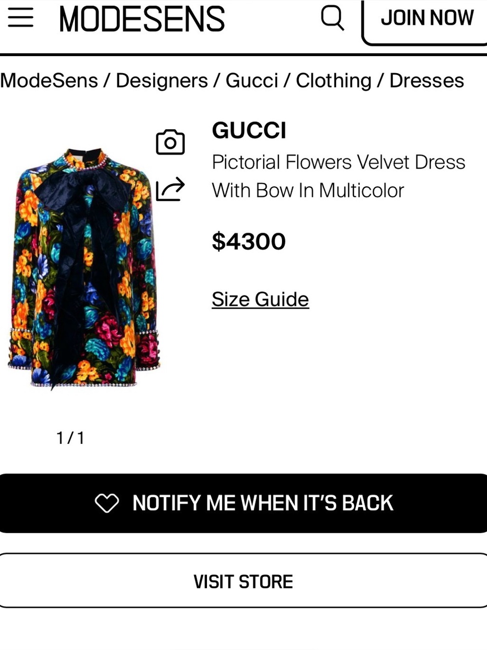 Gucci Multicolor Floral Velvet Dress With Jeweled Trim And Navy Velvet Bow - Picture 11 of 11